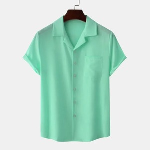 Solid Color Hawaiian <b>Beach</b> Satin Lapel <b>Shirts</b> for <b>Men</b> Comfortable Casual Short-Sleeved Tops 100% Cotton Summer New Collection - Product Image 4