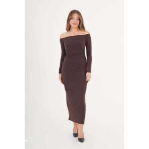 ชุดราตรีเอวรวบรวมรายละเอียดหรูหราสีกาแฟ - Product Image 4