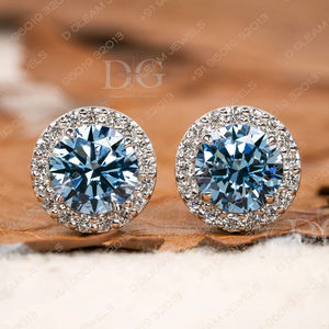 <b>Blue</b>-Colored 3.51Ct Moissanite Diamond Cluster Bezel Setting Halo <b>Stud</b> <b>Earrings</b> Silver Engagement Wedding Anniversary Party Gift - Product Image 5