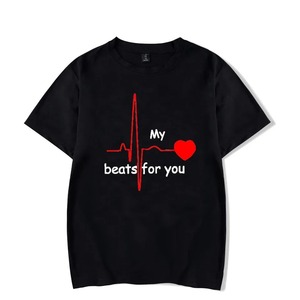 あなたのための夏のカップルハートビートプリントTシャツ因果女性男性TシャツカップルTシャツOネックトップス愛好家の服 - Product Image 1