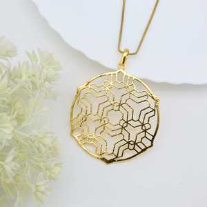 Trendy Quality Geometric Pendant Necklace Boho Brass Necklaces Women 18k Gold Plated Sacred Medallion Cutout Mandala Wholesale - Product Image 1