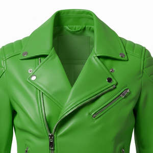 Veste de moto en cuir vert de haute qualité pour femmes, sur mesure, vente en gros, prix d'usine, cuir véritable, veste en cuir - Product Image 5