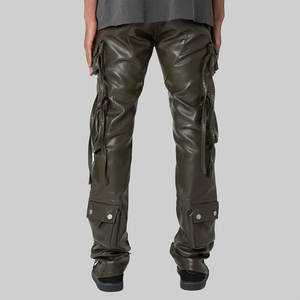 Pantalon cargo durable en cuir pour hommes avec ajustement classique pour décontracté et streetwear Pantalon cargo en cuir pour hommes élégants - Product Image 2