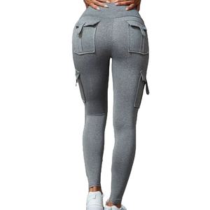 Leggings cargo décontractés mi-taille pour homme, été, uni, pour yoga, gym, entraînement, multi-poches, polyester/coton, respirant, léger - Product Image 3