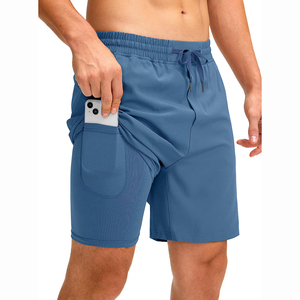 Oem Custom Fitness Workout Quick Dry Woven Shorts 2 in 1 Double <b>Layer</b> Men Sporty Shorts With Zipper Pocket - Product Image 4