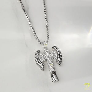 Deux tons Double Axe Lab Grown Iced Out Pendentif 925 Sterling Silver Nordic Viking Warrior Jewelry Hip Hop Fashion - Product Image 5