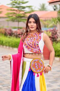 Femmes été col rond pleine couture pur cottan Lehenga Choli Festival mignon lâche lourd Gamthi travail & ribin dentelle avec dentelle kodi - Product Image 5