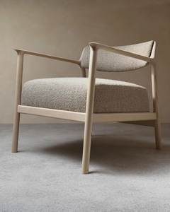 Sillón de Salón con Estructura de Madera y Tapicería de Tela, Sillón Acolchado con Asiento Curvo para Sala de Estar, Hotel, Apartamento - Product Image 1