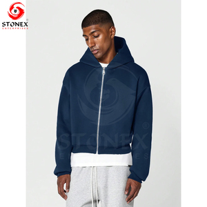 Sweat à capuche zippé évasé en coton pour homme, personnalisé avec logo, couleur unie, séchage rapide, style court et ample, en polaire épaisse, pour l'hiver, taille XS, vente en gros - Product Image 1