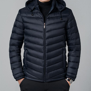 Vestes coupe-vent d'hiver imperméables pour hommes avec rembourrage chaud et capuche enduite de peluche avec logo à l'avant - Product Image 1