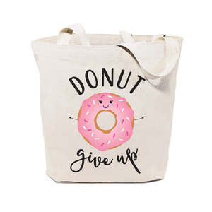 Donut Give Cotton Canvas Tote Bag Recyclable Eco-Friendly Long Handle Medium Size for Daily Use Advertising Various Printed - Product Image 1
