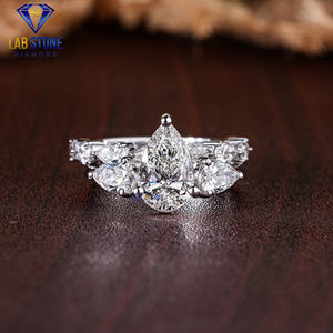 2.78 TDW Pear Cut <b>Diamond</b> White Gold Ring by Lab-Stone / the Epitome of Luxury / EF-VS Color - Product Image 1
