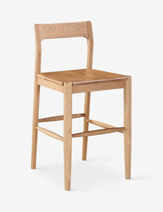 Tabouret de bar simple en chêne clair avec dossier droit - Product Image 2