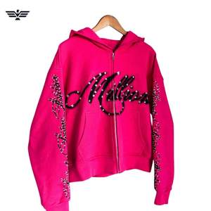 Sudadera con capucha larga de estilo callejero para mujer, superventas de 2025, diseño de punto de diamantes de imitación de Color personalizado, parte delantera de algodón 100% para invierno - Product Image 2