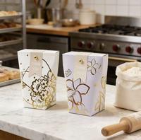 Sac cadeau alimentaire en papier coloré avec motif floral doré et décor 'MERCI' pour desserts, bonbons et cadeaux de fête