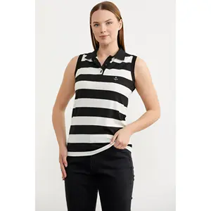 Sleeveless Polo Neck Striped T-Shirt