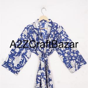 Handmade Indian 100% Cotton V-Neck Floral Printed Belt Closure Full-Length Robe Women Casual Nightwear Party Gown - Product Image 3