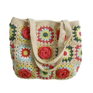Women's <b>Sweet</b> Camellia Series Single Shoulder Hand-Woven Bag Handmade Grandmother Large Square for <b>Easter</b> Occasions Artificial - Product Image 5
