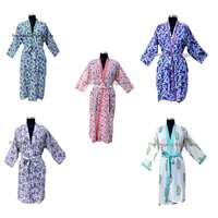 Robe Kimono Florale pour Femme, Peignoir Imprimé à la Main, 100% Coton Doux Tissé, Style Décontracté, Lot en Gros