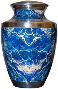 Cremation <b>Urn</b>, for Human Ashes, Personalized Marble Finish Metal Funeral <b>Urn</b> with Velvet Bag (Blue <b>Large</b>) - Product Image 6