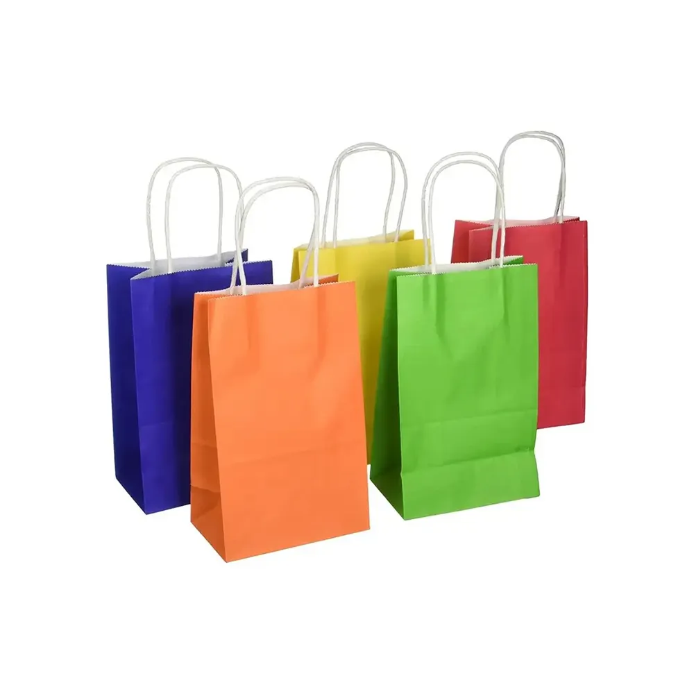 カスタムロゴプリントリサイクル食料品ショッピング包装ツイストハンドル付きブラウンクラフト紙袋