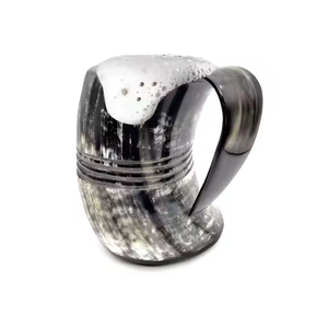 Ouvre-bouteille en corne et chope à bière avec tasse en corne en cuir haute par artisanat en croissant - Product Image 3