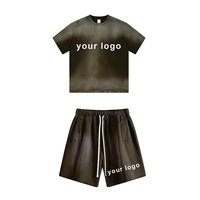 Ensemble décontracté 2 pièces unisexe personnalisé en polyester/coton délavé au soleil, avec t-shirt et short surdimensionnés, séchage rapide et tissu 250 GSM