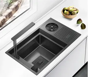 Premium Quality SUS304 Single Bowl Sink with Sprinkler Hole Coating TR-16200 Kitchen Modern Polished for Cup Rinser- Nano Black