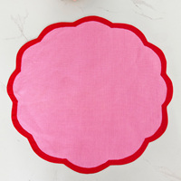 Set de table rond en tissu à double contraste, bord festonné, 100% lin, motif classique personnalisé pour la maison, les fêtes, les mariages