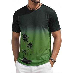 Camisetas de manga corta para hombre, camisetas casuales con estampado gráfico degradado, cuello redondo, camisas y pantalones hawaianos vintage para verano y playa - Product Image 2