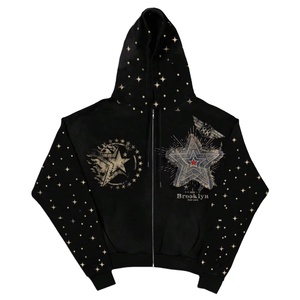 เสื้อฮู้ดดี้แขนยาวทรงหลวมพิมพ์ลายดาวประดับเพชรสำหรับผู้ชาย สไตล์ลำลอง ซิปหน้า กำลังเป็นที่นิยม - Product Image 2