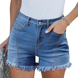 Short en jean décontracté pour femmes taille haute déchiré jean court extensible cordon taille élastique à la mode confortable - Product Image 6