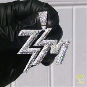 Pendentif Chaîne Hip Hop Bling en Argent Sterling 925 Plaqué Or Blanc Fin avec Moissanite Micro-Pavée, Breloques Bijoux Cadeau - Product Image 2