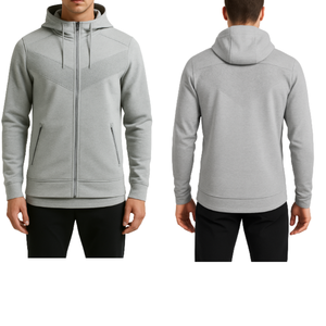 Technical Performance Mens Full-<b>Zip</b> Hoodie Textured Chevron Panel Active Sports <b>Hoodies</b> with Zipper <b>Pockets</b> - Product Image 4