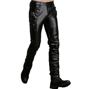 Pantalones ajustados de moda con logotipo personalizado Steampunk de cuero negro Dance Night Club gótico botón Jeans pantalones para hombres - Product Image 3