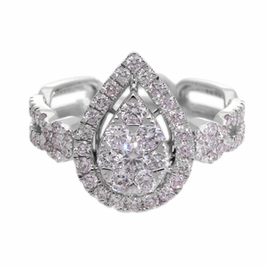 Lujoso anillo de compromiso de halo de pera de oro blanco de 14 quilates, racimo de diamantes naturales, ajuste de Halo doble, anillos de diamantes de vástago dividido - Product Image 4
