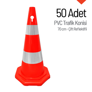 8-Gene PVC Traffic Cone Seti 70 cm ift Reflektifli 50'li areti areti Kullanm <b>Roadway</b> Ve Yol Gvenlii Iin - Product Image 2