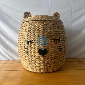 Panier de rangement en forme d'ours mignon avec couvercle en rotin tissé naturel organisateur de jouets panier à linge décoratif pour chambre d'enfant - Product Image 1