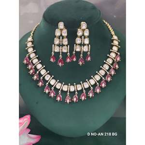Moissanite <b>Necklace</b> & Earring Set SKU an 218 BG/D-4 Pear Cut Gold Plated Luxury Women's Jewelry for Wedding Occasions - Product Image 5
