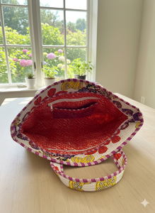 Sac fourre-tout matelassé imprimé à la main de style bohème vintage blanc, personnalisable, avec fermeture éclair, sac à bandoulière pour le shopping, fait main pour femmes - Product Image 3