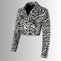 Femmes Vintage imprimé zèbre recadrée Biker veste en cuir véritable fermeture à glissière Style à la mode veste d'hiver grande taille tissu
