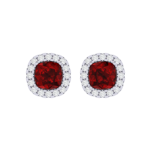 Pendientes de Botón Finos de Plata de Ley Chapados en Oro con Gema de Rubí de Corte Cojín de 9.8mm y 2.5g - Product Image 5