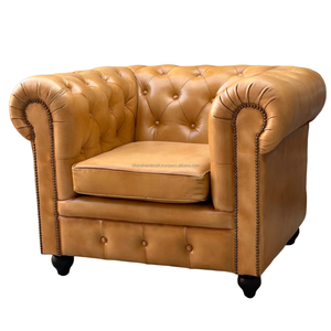 Luxury Convertible Genuine Leather Chesterfield Armchair 1 Seater <b>Sofa</b> | Vintage Tufted Button Rolled Arm Chair Solid Wood <b>Legs</b> - Product Image 4