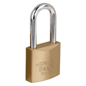 <b>BOX</b> 6 Iron padlock 40 mm, brass color, long, blister pack, BASIC - Product Image 1