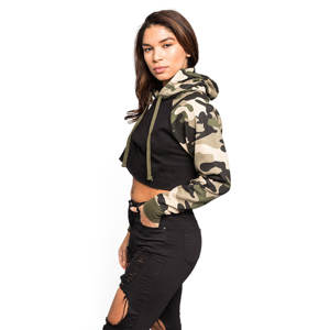 Nouveau Fitness sport sweats à capuche courts hauts courts goutte épaule cordon pull à capuche couleur bloc Streetwear adolescentes sweats à capuche - Product Image 4