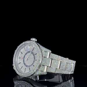 Reloj de diamantes Hip Hop blanco de calidad superior con esfera de cristal completo y estuche para hombre disponible a un precio asequible - Product Image 1