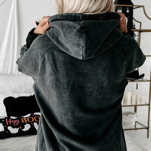 Sudadera con capucha de gran tamaño para mujer en lavado ácido gris acogedor suave manga larga pulóver sudadera streetwear hombro caído - Product Image 5