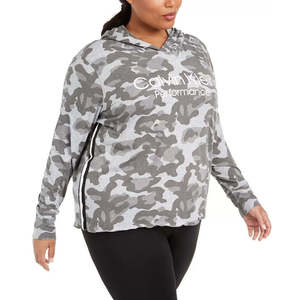 Felpa con Cappuccio Calvin Klein Performance da Donna Taglie Forti con Logo Stampa Camouflage Grigio Antracite 1X Realizzata in Tessuto Lavorato a Maglia - Product Image 1