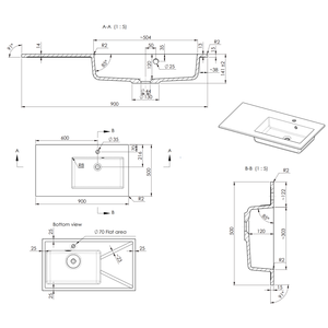 Évier encastré moderne de 90 cm avec vasque à droite, produit contemporain - Product Image 2