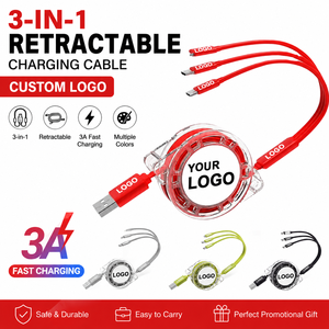 Cable de Carga Rápida Retráctil 3 en 1 con Logotipo Personalizado, USB Tipo C, Micro USB, Lightning, Cable de Carga Promocional - Product Image 1
